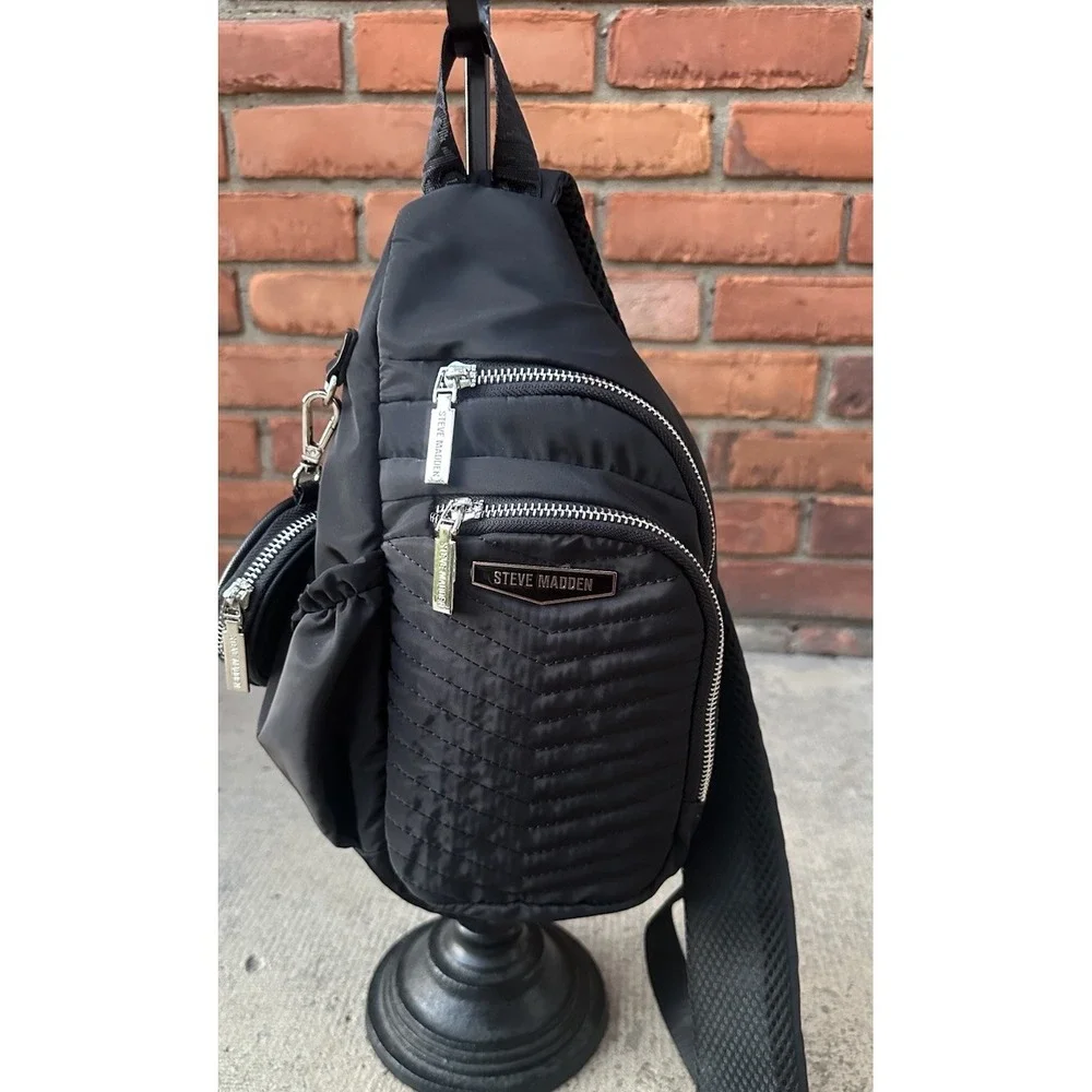 Steve Madden Aurora Quilted Sling Backpack w/ Coin Purse Black - Picture 1 of 13